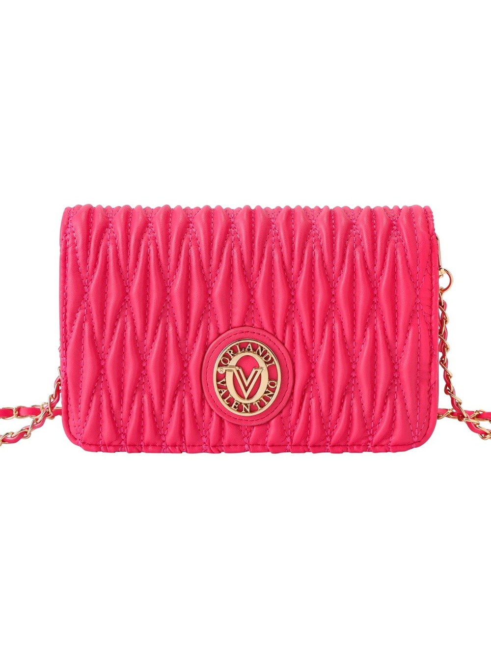 Valentino Orlandi HOT Pink Ruched Vegan Leather Crossbody Bag